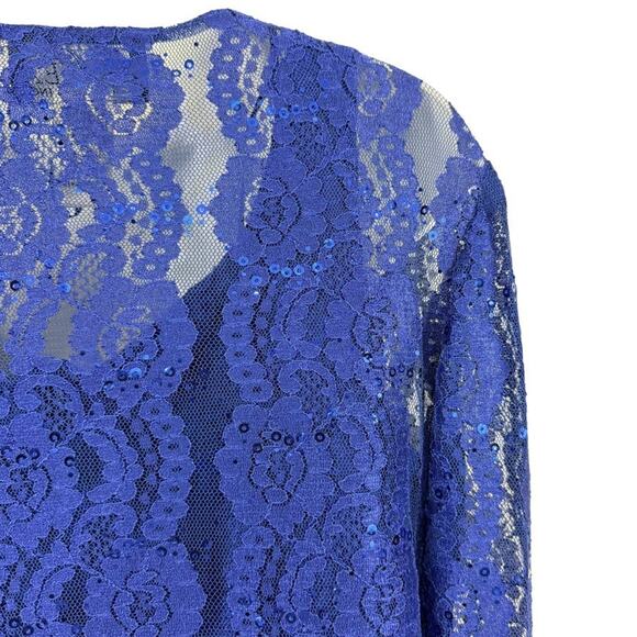 Alex Evenings Blue Lace Sleeveless Dress & Sheer Jacket Set Sequin Party sz 10 - Picture 13 of 16